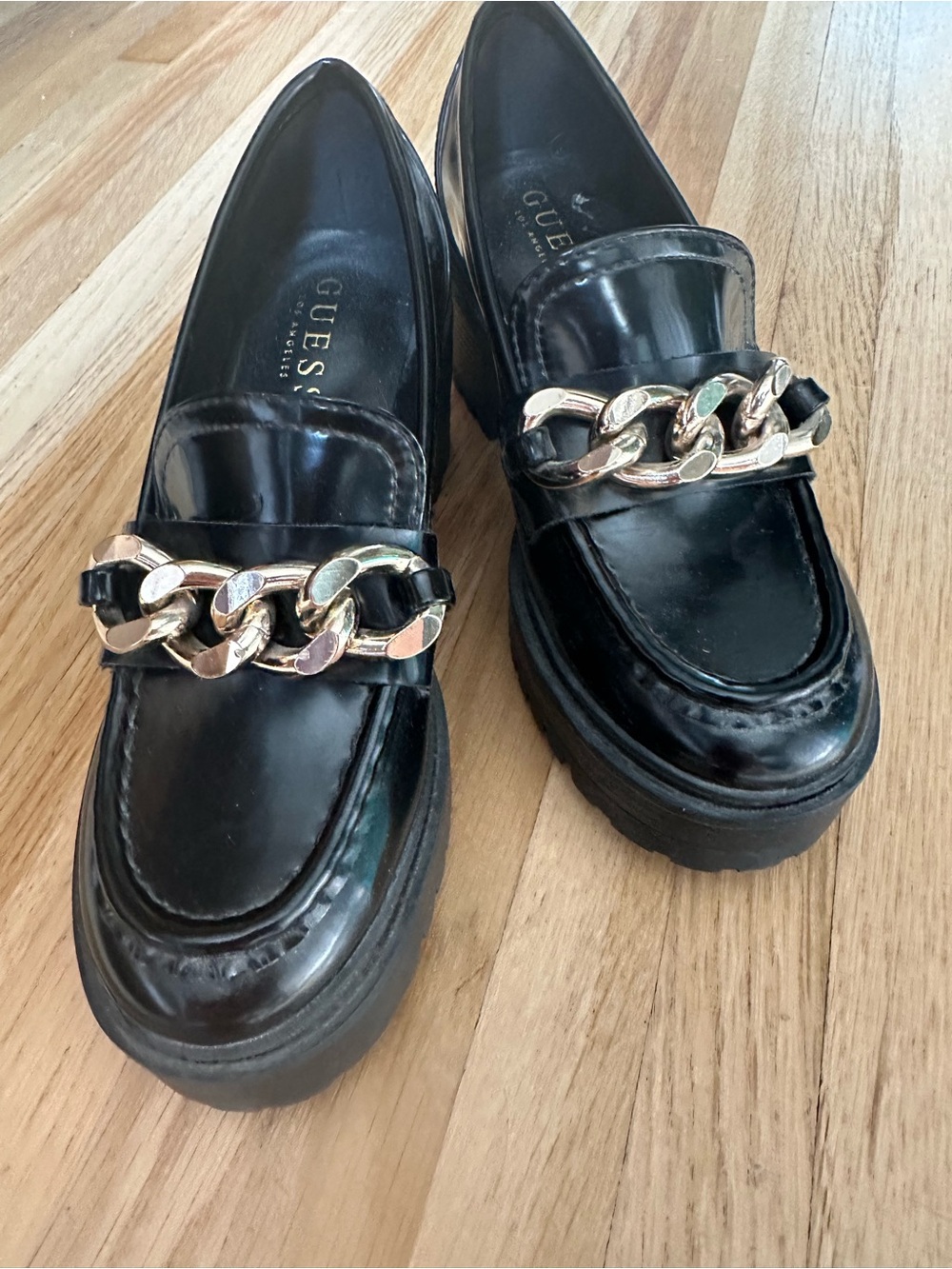 GUESS Black Patent Leather Chunky Loafers for Women